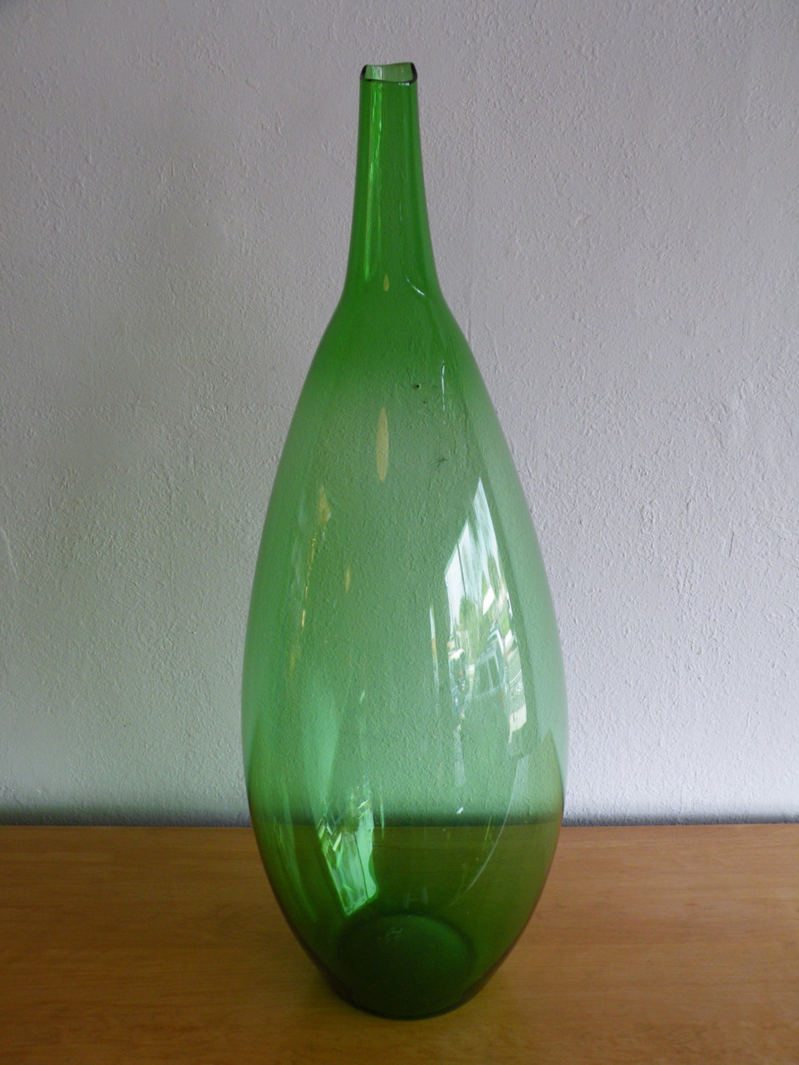 Zeller Large Floor Vase Green Vase Mid Century Glass Handblown Glass