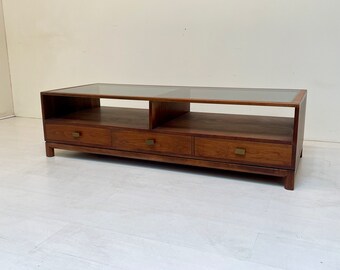 Vintage Coffee Table, by Motifi Inc. Mid Century Modern Walnut and Smoke Glass