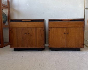 Pair of John Kapel for Glenn California Walnut Nightstands | 1960s cabinet bedside tables | set of two