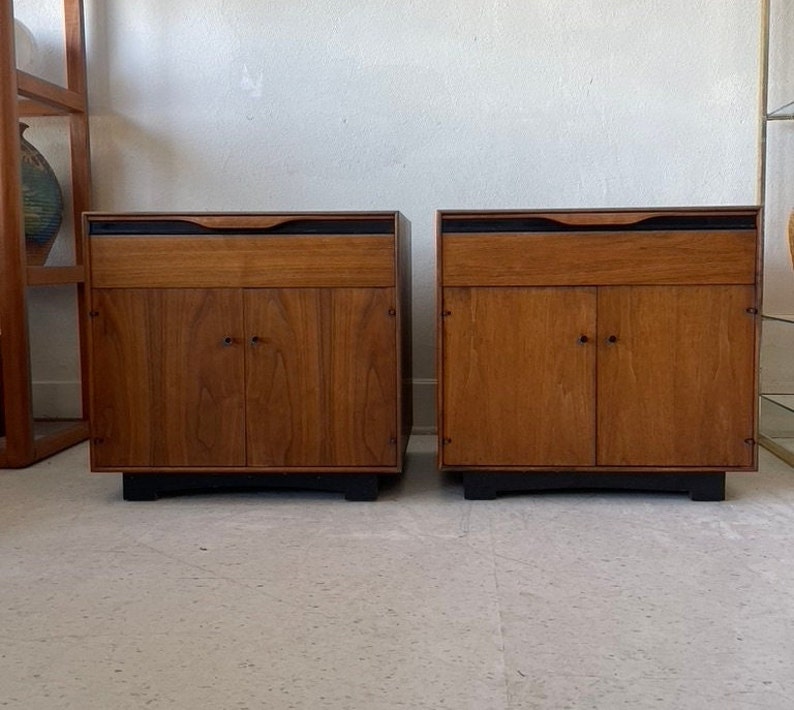 Pair of John Kapel for Glenn California Walnut Nightstands 1960s cabinet bedside tables set of two image 1