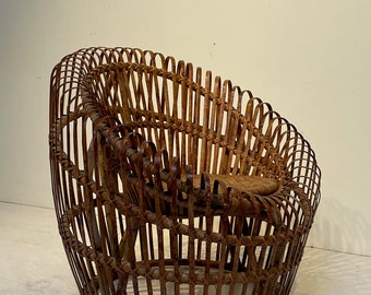 Franco Albini Style Round Bamboo Rattan Chair