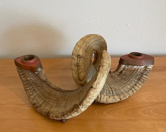 Par de candelabros de cuerno de carnero y latón de la década de 1960: diseño natural y escultural