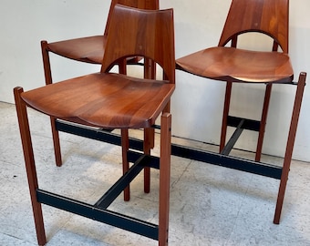 Custom Hand-crafted Walnut Barstools - Set of 3  circa 1986