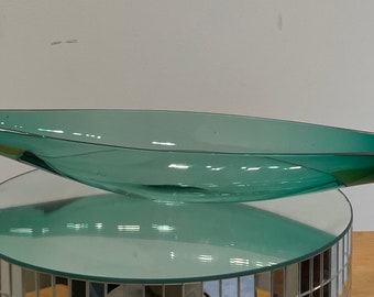 RARE Blenko Vintage Green Sheared Bowl | 1960s glass dish | sandblasted logo