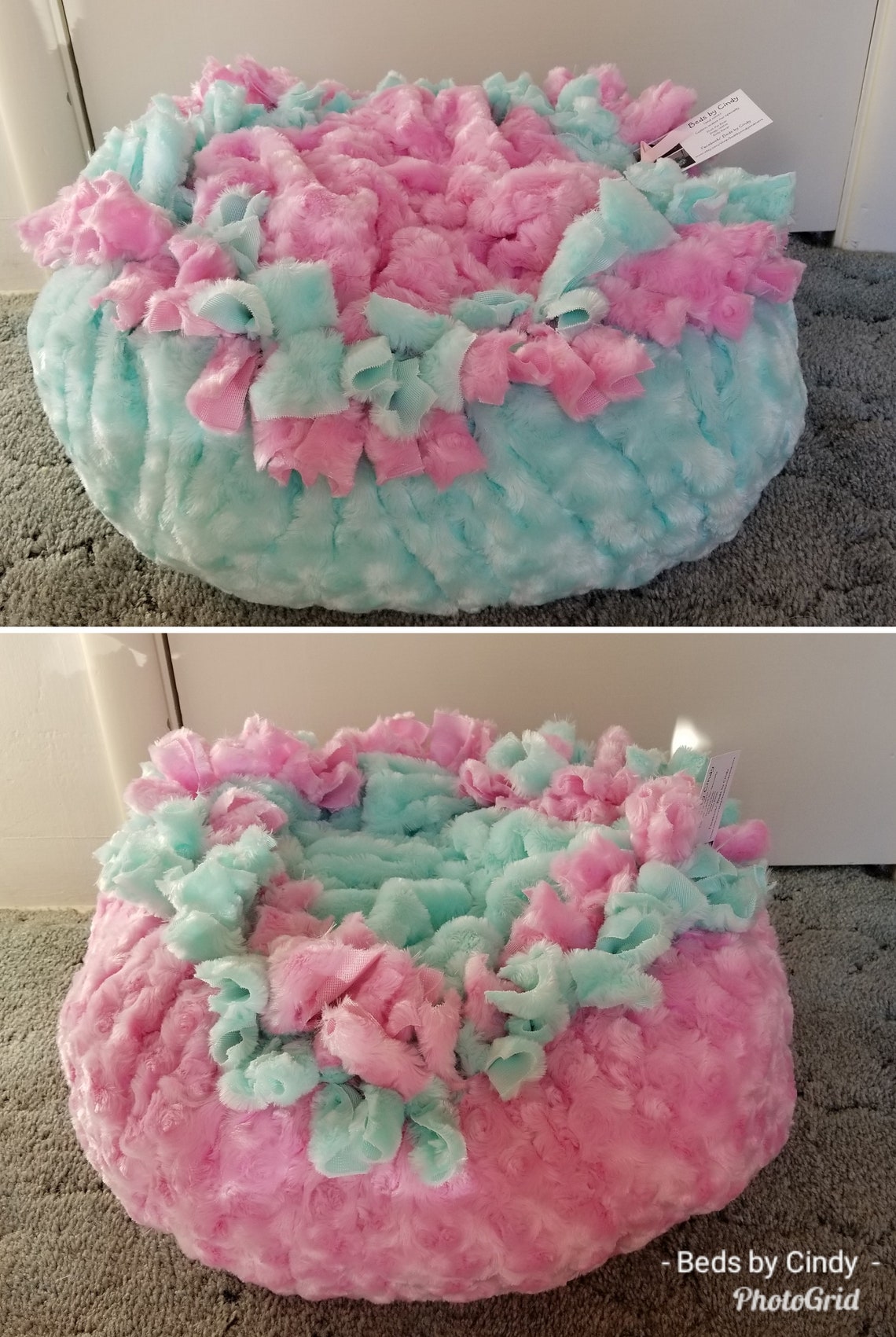 Marshmallow Pet Bed. Pretty pink and aqua faux swirl fur. Etsy