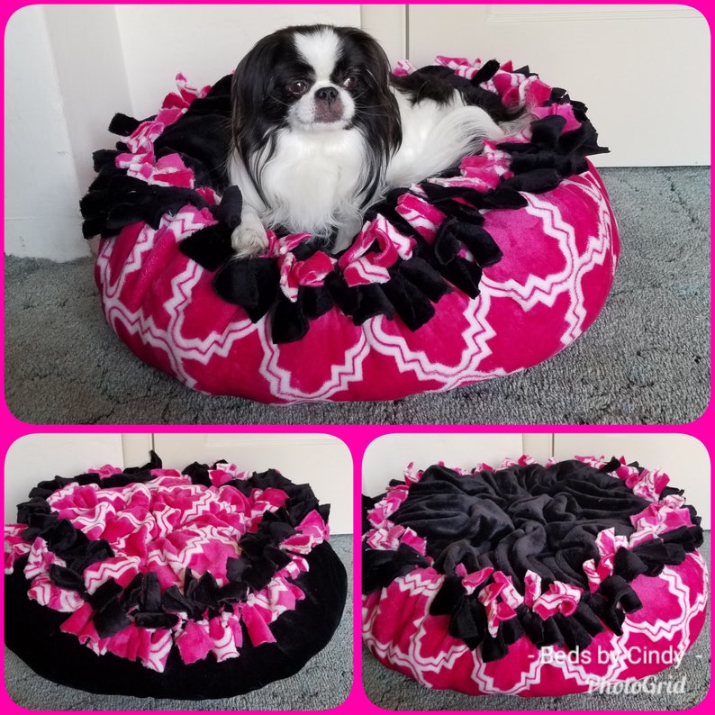 Marshmallow Pet Bed in a hot pink and white print with solid Etsy