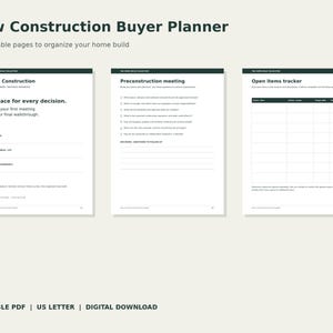 New Construction Buyer Planner Printable PDF, Home Building Checklist and Selection Tracker, 14 Pages