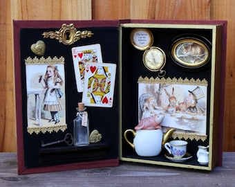 Alice in Wonderland- Found Object Assemblage Art Book Box