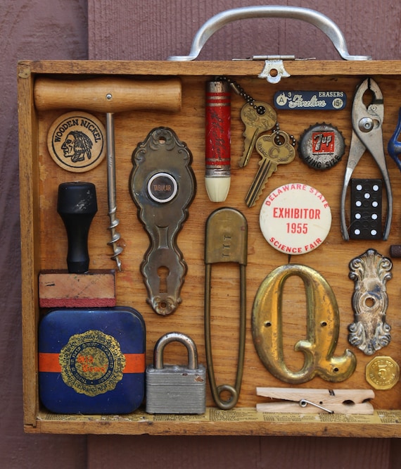 Grandpa's Junk Drawer- Found Object Assemblage Art - Etsy