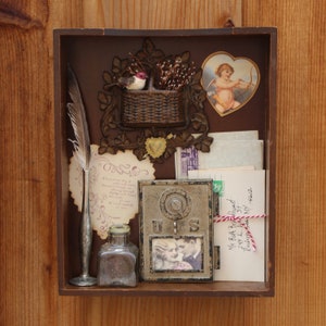 Vintage Love Letters - Found Object Assemblage Art Shadowbox