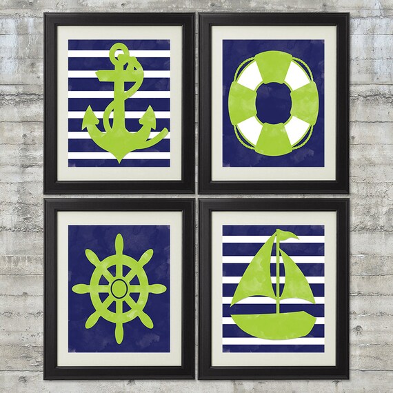 Nautical Nursery Art Nautical Bathroom Art Printable Set of 4 Etsy
