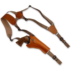 New Saddle Tan Leather Vertical Cross Harness Shoulder Holster for 4" Revolvers (63/4ST)