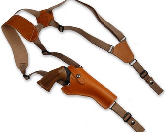 New Saddle Tan Leather Vertical Cross Harness Shoulder Holster for 4" Revolvers (63/4ST)