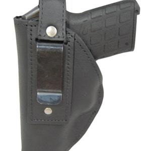 New Black Leather OWB Belt Holster Mag Pouch for .380, Ultra-Compact 9mm 40 45 Pistols C12BL image 3