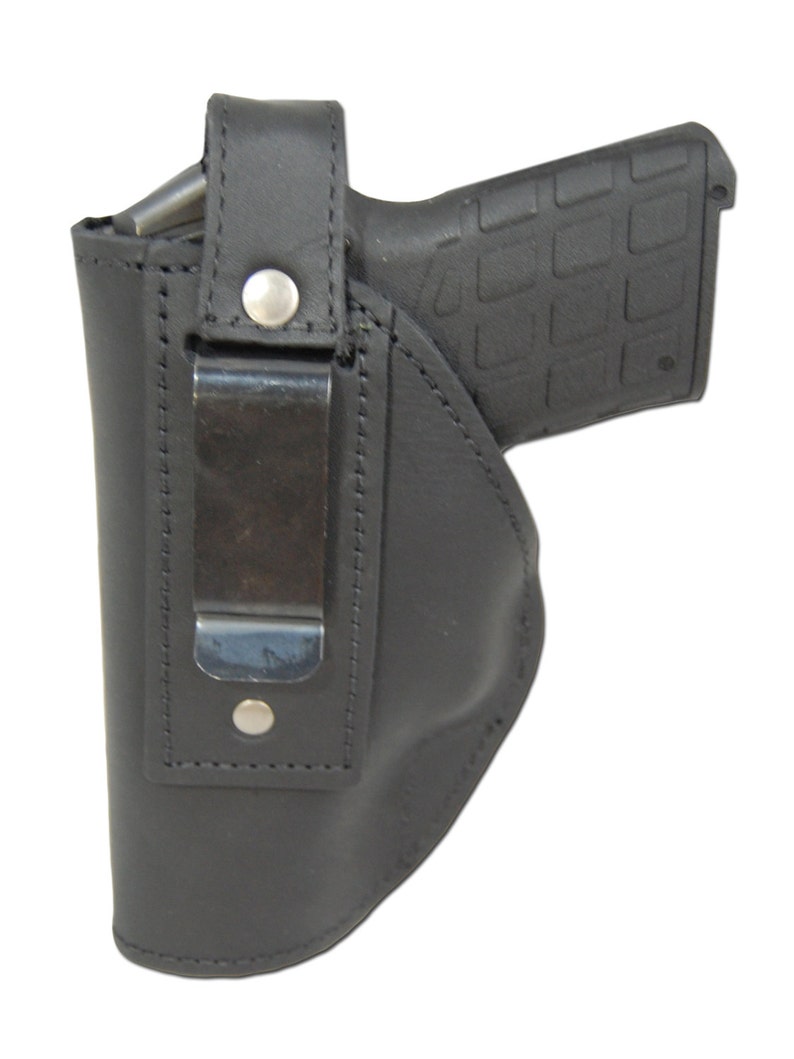 New Black Leather OWB Belt Holster Mag Pouch for .380, Ultra-Compact 9mm 40 45 Pistols C12BL image 3