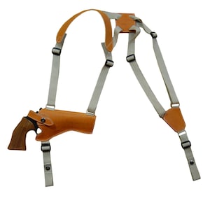 New Saddle Tan Leather Horizontal Cross Harness Shoulder Holster for 4&quot; Revolvers (63/4STHOR)