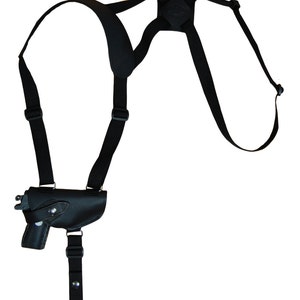 ブラックレザー水平クロスハーネスショルダーホルスター：ミニ/ポケットピストル