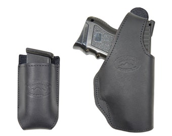 New Black Leather OWB Holster + Mag Pouch for Compact 9mm 40 45 Pistols (#C16BL)