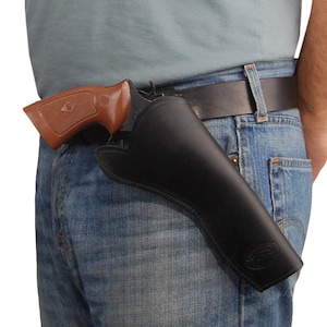 New Sizes Barsony Black Leather Cross Draw Holster for 6&quot; Revolvers (#CR6BL-2)