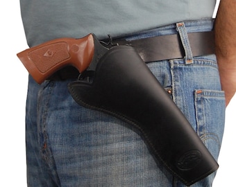 New Barsony Black Leather Cross Draw Holster for 6" Revolvers (#CR6BL)