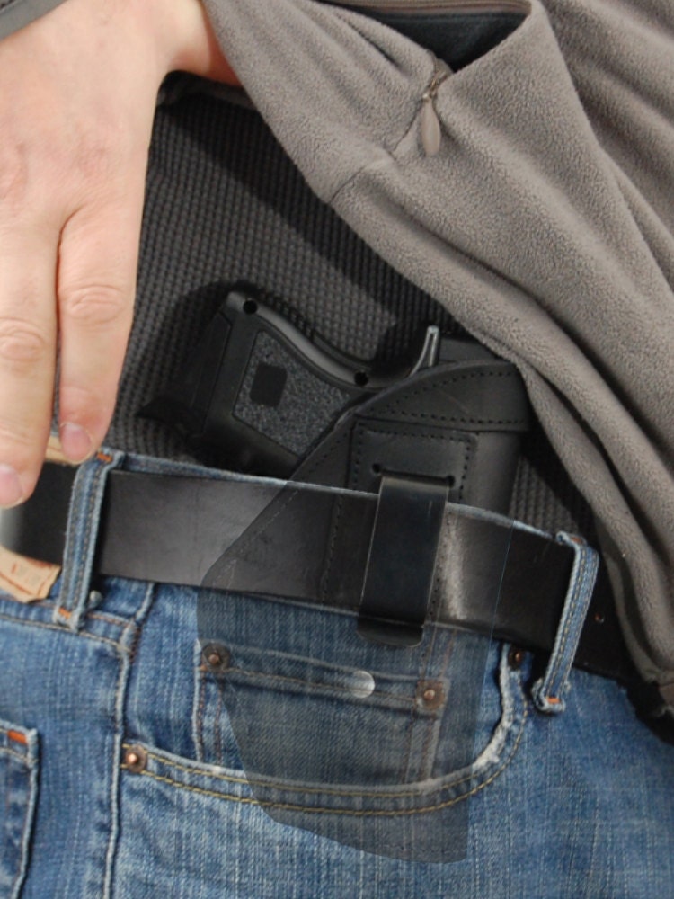 Fondina Scorrevole OWB In Pelle Nera Per Hi-Point .40 .45 – Passante Per Cintura, Pro-tech