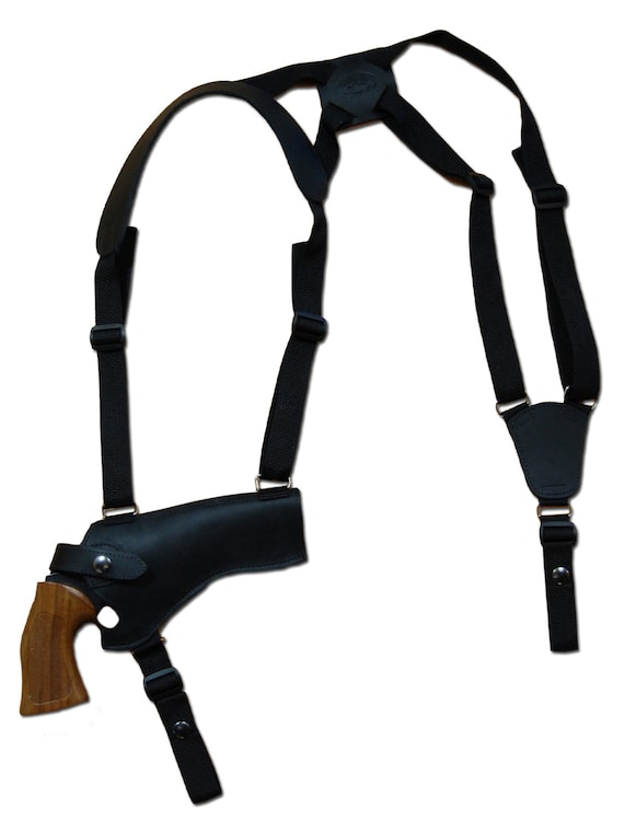 New Black Leather Horizontal Cross Harness Gun Shoulder Holster