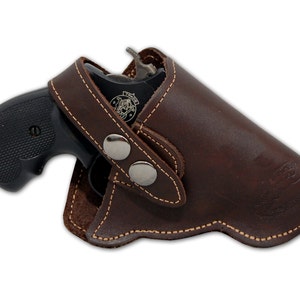 New Brown Leather Outside the Waistband Holster for Snub Nose 2&quot; 22 38 357 41 44 Revolvers (#11BR)