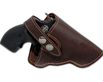 New Brown Leather Outside the Waistband Holster for Snub Nose 2" 22 38 357 41 44 Revolvers (#11BR)