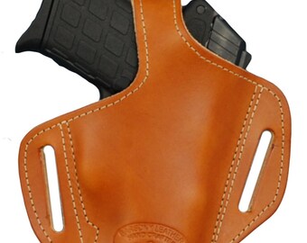 New Saddle Fondina Pancake in pelle marrone chiaro per .380, Ultra Compact 9mm 40 45 (#57ST)