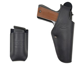 New Black Leather OWB Holster + Mag Pouch for Full Size 9mm 40 45 Pistols (#C15BL)