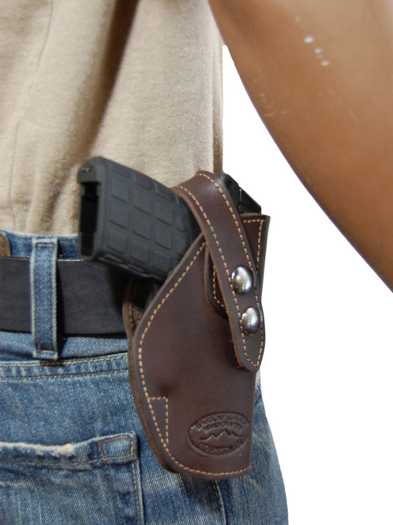 New Brown Leather OWB Belt Holster Mag Pouch for .380 Etsy