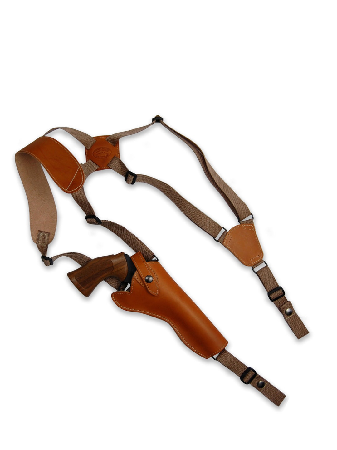 New Saddle Tan Leather Vertical Cross Harness Shoulder Holster for
