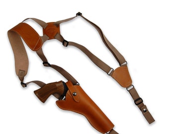 New Saddle Tan Leather Vertical Cross Harness Shoulder Holster for 6" Revolvers (63/6ST)