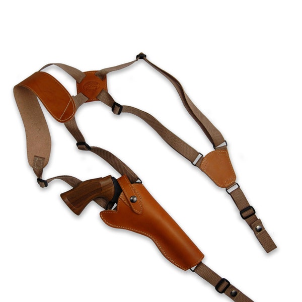 New Saddle Tan Leather Vertical Cross Harness Shoulder Holster for 6" Revolvers (63/6ST)