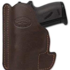 Funda de bolsillo de ocultación de cuero marrón nuevo para Mini .22 .25 .380 .32 Pistolas (#PO49BR)
