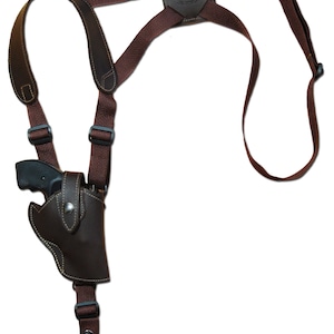 New Brown Leather Vertical Cross Harness Shoulder Holster for 2&quot; Snub Nose Revolvers (63/2BRVR)