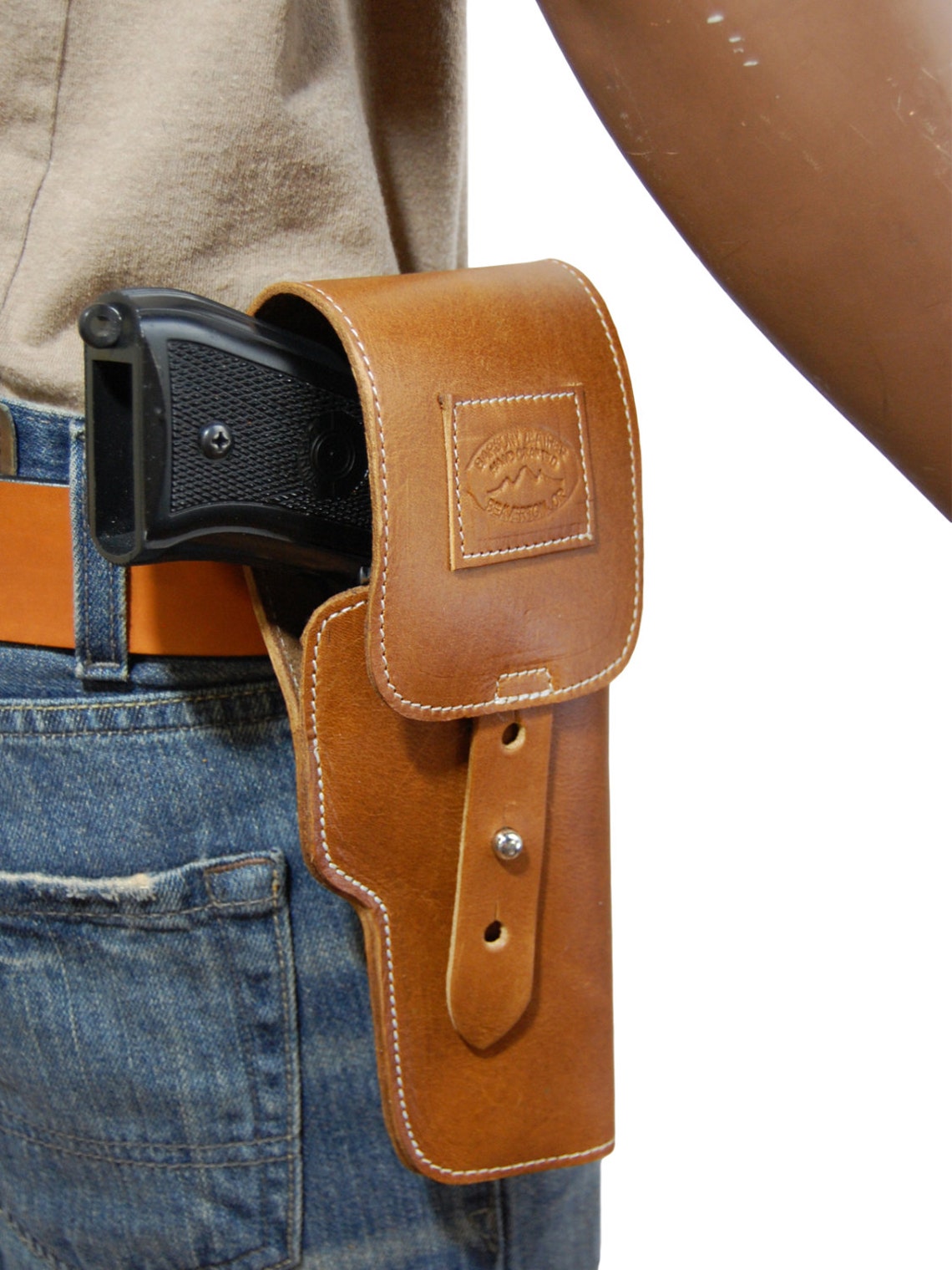 New Saddle Tan Leather Flap Gun Holster for Full Size 9mm .40 Etsy