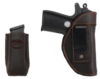 New Brown Leather IWB Holster + Single Mag Pouch for 380, Ultra Compact 9mm 40 45 Pistols (#C68/4BR)