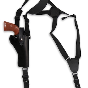 New Black Leather Vertical Cross Harness Shoulder Holster for 4" Revolvers (63/4BL)