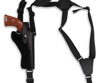 New Black Leather Vertical Cross Harness Shoulder Holster for 4" Revolvers (63/4BL)