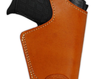 New Saddle Tan Leather OWB Holster for 380, Ultra-Compact 9mm 40 45 Pistols (#13ST)