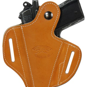 New Saddle Tan Leather Hair on Hide Inlay Holster for 380, Ultra Compact 9mm 40 45 Pistols H57ST image 3