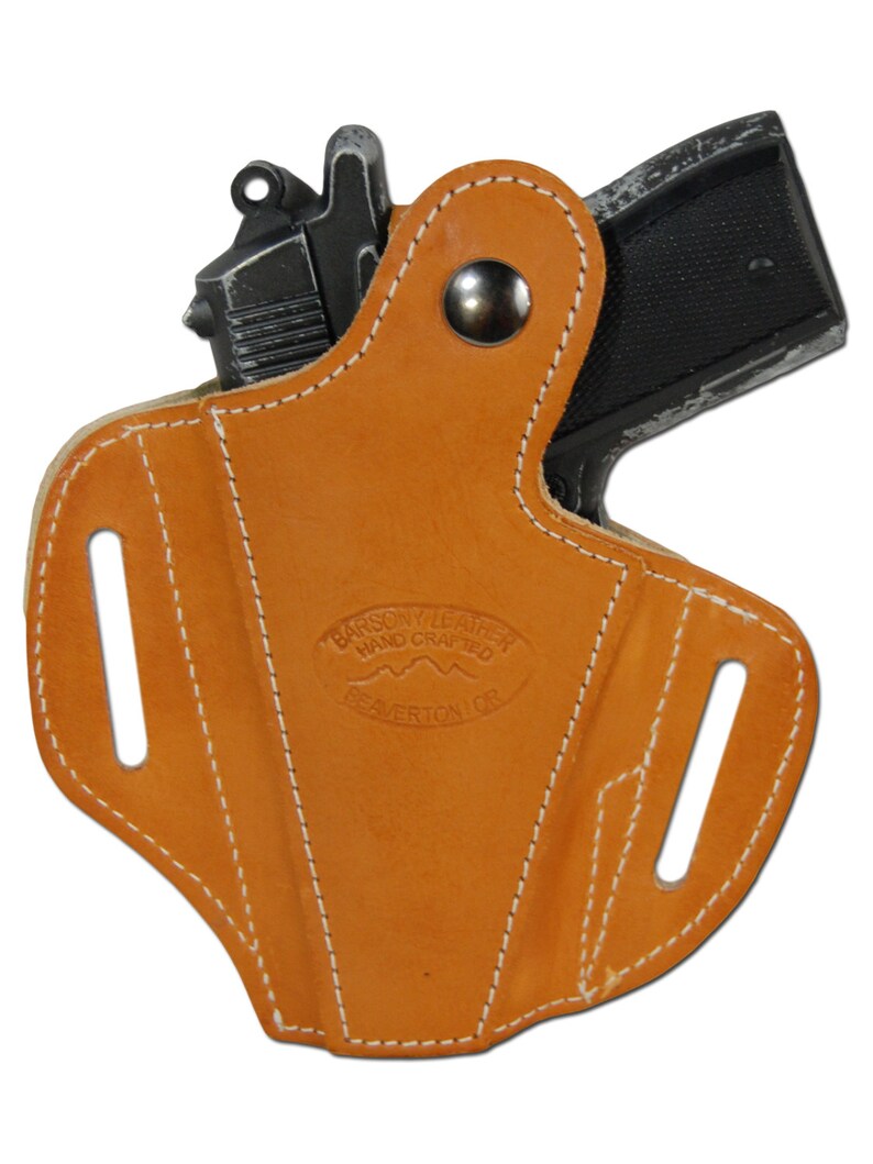 New Saddle Tan Leather Hair on Hide Inlay Holster for 380, Ultra Compact 9mm 40 45 Pistols H57ST image 3