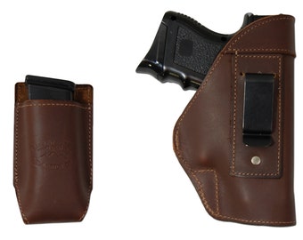 New Brown Leather Inside the Waistband Holster + Mag Pouch for Compact 9mm 40 45 (#C68-22BR)