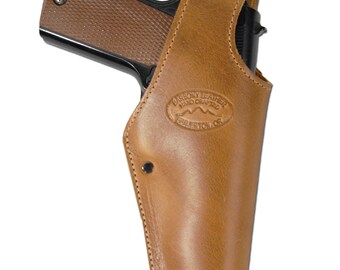 New Saddle Tan Leather OWB Side Gun Holster for Full Size 9mm 40 45 Pistols (#15ST)