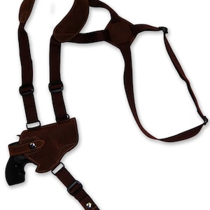 New Brown Leather Horizontal Cross Harness Shoulder Holster for 2&quot; Snub Nose Revolvers (63/2BR)