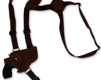 New Brown Leather Horizontal Cross Harness Shoulder Holster for 2" Snub Nose Revolvers (63/2BR)