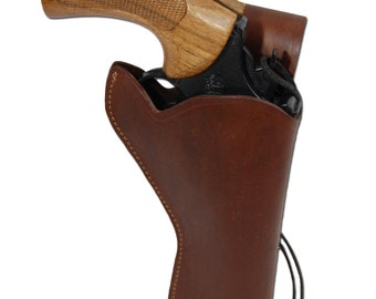 New Brown Leather 49er Style Outside the Waistband (OWB) Gun Holster for 6" Revolvers (#446BR)