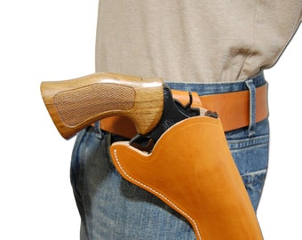 New Barsony Saddle Fondina Cross Draw in pelle marrone chiaro per revolver da 6" (#CR6ST)