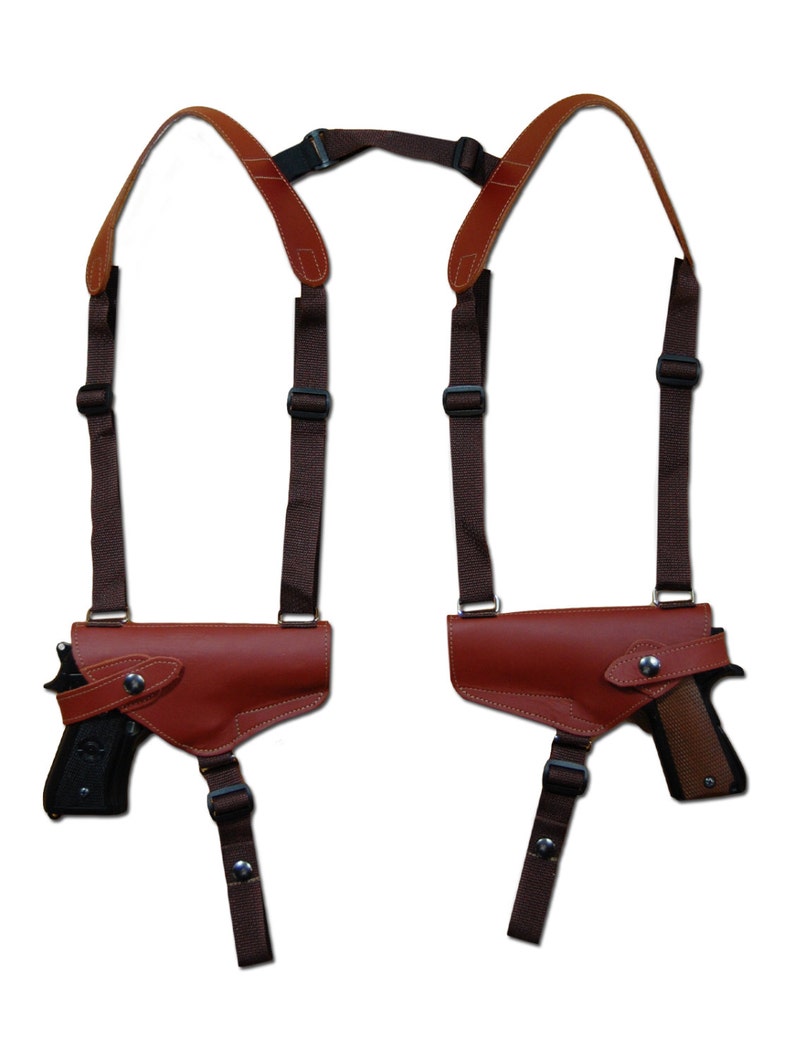 New Burgundy Leather Horizontal 2 Gun Shoulder Holster for Full Size 9mm 40...